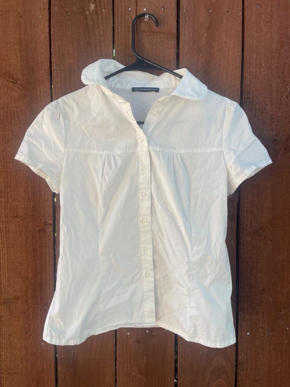 Brandy Melville White Preppy Casual Summer Button Up Short Sleeve Blouse Sz O/S